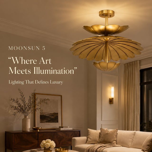 Art Deco Handmade Brass Lotus Flush Mount Ceiling Light, Antique Floral Fixture For Sale - Image 3 of 12