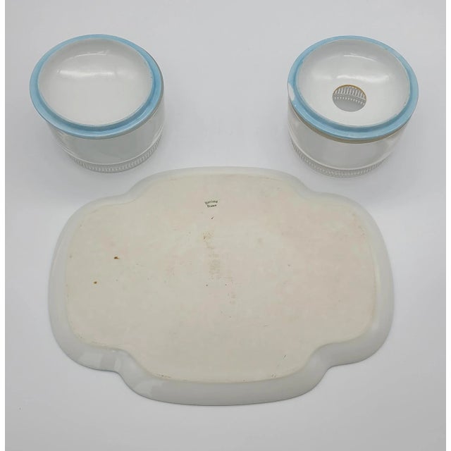 Baby Blue Antique Hand Painted Vanity Set, Haviland, France - 3 Pieces Set For Sale - Image 8 of 13