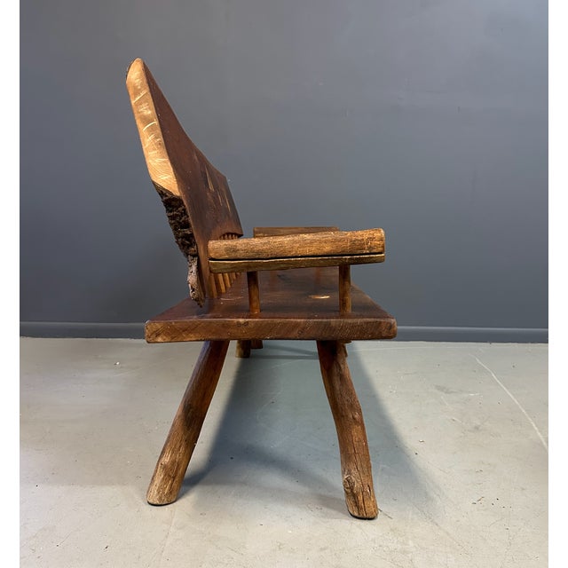 1970s Outsider Artist Country Solid Slab Bench With Marquetry Barn Scene For Sale In Philadelphia - Image 6 of 11