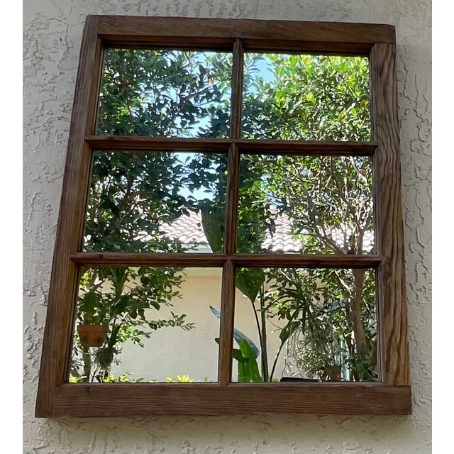 Vintage Rustic Wood Window Pane Wall Mirror Salvaged North Carolina Mountain For Sale - Image 11 of 13