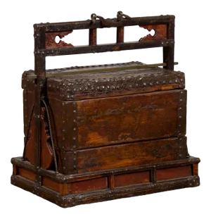Chinese Qing Dynasty Tiered Wedding Box with Nailheads and Dark Patina