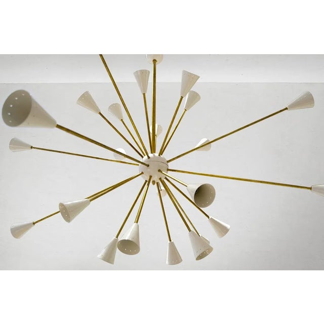 Italian Sputnik Chandelier in Brass and Ivory-Colored Aluminum, 1950s For Sale - Image 5 of 10