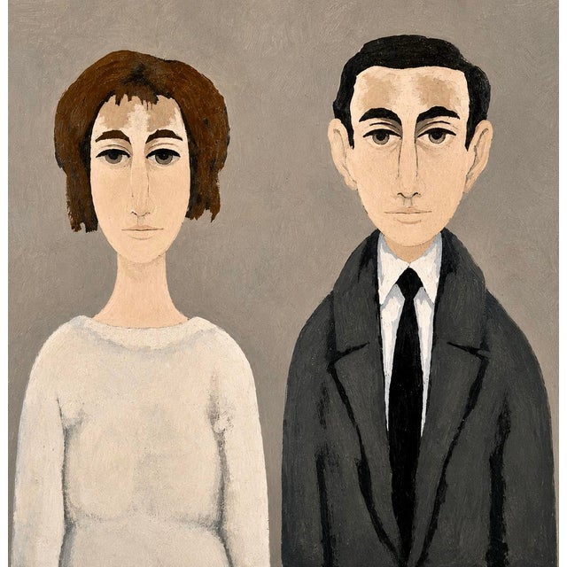 1960s Marcello Boccacci - Modernist Young Lovers Portrait - 1960s Oil Panting For Sale - Image 5 of 13