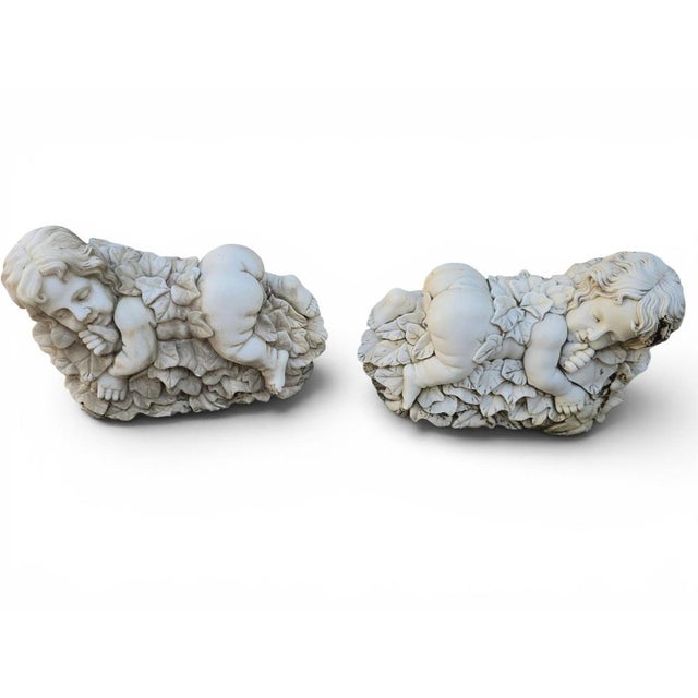 Italian Artist, Cherub Sculptures, Late 20th Century, Marble, Set of 2 For Sale - Image 3 of 11