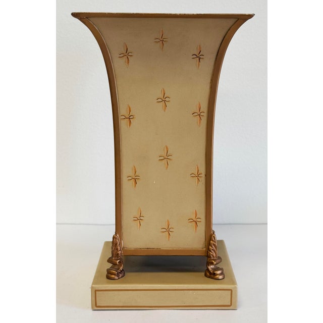 Metal Vintage Hand-Painted Tole Tinware Vase For Sale - Image 7 of 11