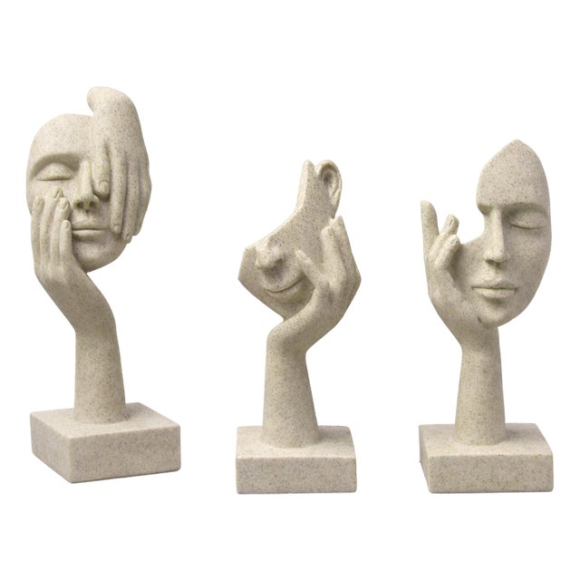 Three-Piece Set of Modern Resin Thinker Statues for Home Decor. For Sale