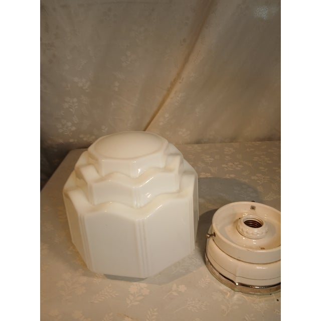 1930s Art Deco Milk Glass Skyscraper "Wedding Cake" Flush Mount Ceiling Light For Sale - Image 9 of 10