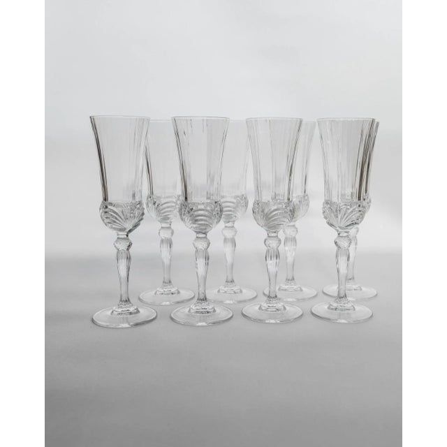 Vintage Italian Melodia Champagne Glasses in Cut Crystal, 1980s, Set of 8 For Sale - Image 11 of 11