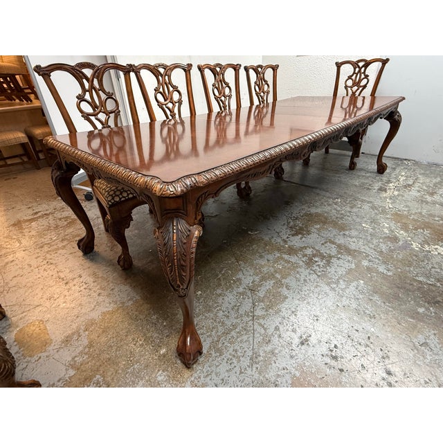 Brown Chippendale Revival Extension Table + Ten Chairs Set For Sale - Image 8 of 12