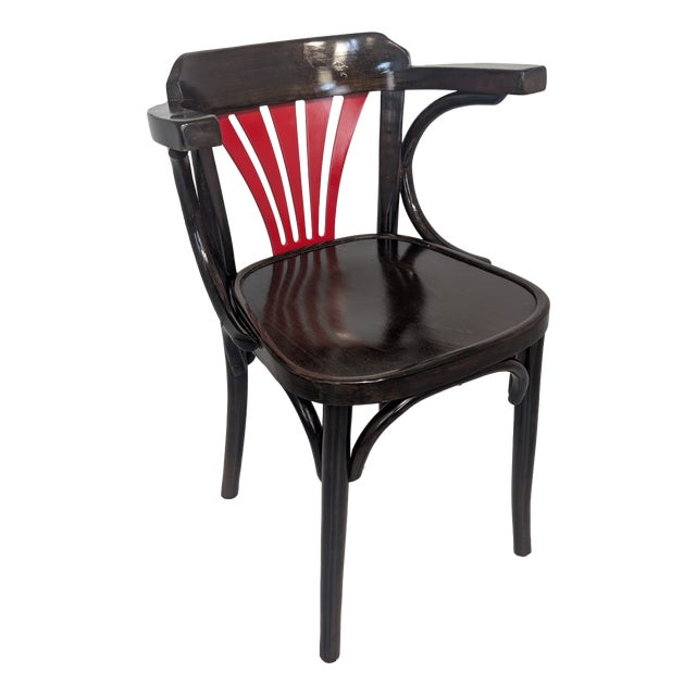 25 Armchair in Beech with Red Fan from Ton, 1965 For Sale