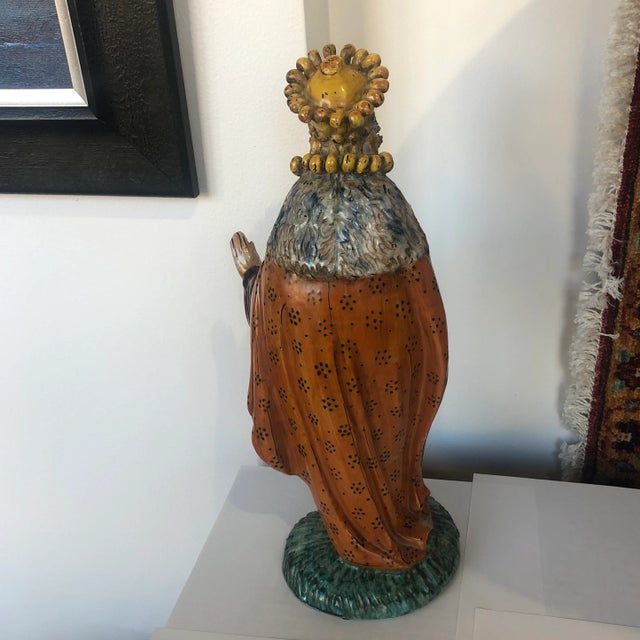 Burnt Orange Hand Painted Ceramic Royal Figure Holding a Communion Box in Soft Patina Finish - Holiday Decor For Sale - Image 8 of 12