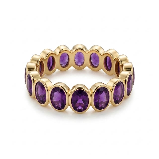 Classic Amethyst Eternity Band Ring | Febraury Birthstone Stacking Ring Us 7 For Sale - Image 4 of 4