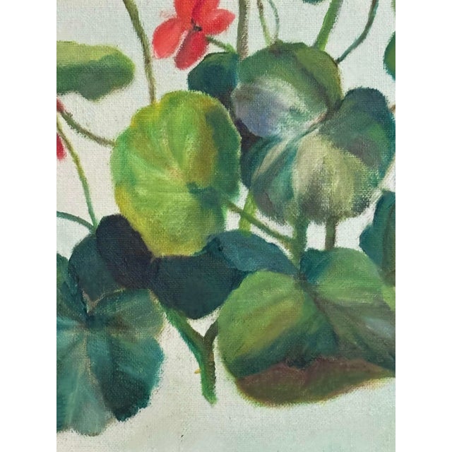 Signed Midcentury Geranium Painting, Framed For Sale - Image 6 of 9