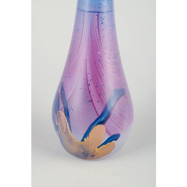 Slender Art-Glass Vase with Iridescent Surface, 1980s For Sale - Image 3 of 5