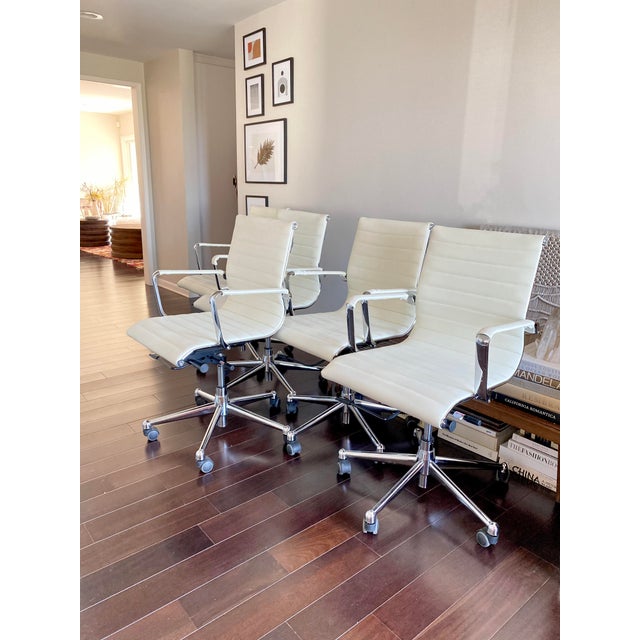 Kimball Mid Century Style Alumma White Conference Chairs With Pneumatic