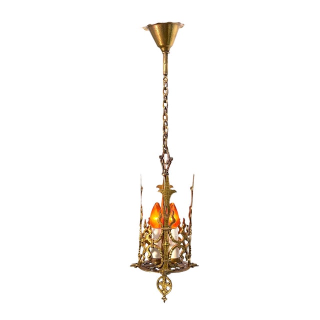 1920s Spanish Revival Foyer or Hallway Light With Original Gold Brass Finish #2615 For Sale In Los Angeles - Image 6 of 18