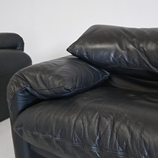 Maralunga Armchairs in Black Leather, 1980s, Set of 2 For Sale - Image 15 of 18