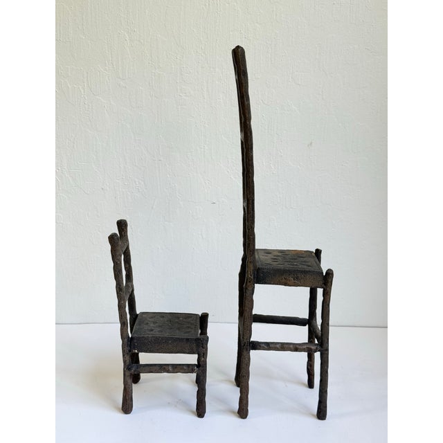 Mid-Century Modern Vintage Brutalist Cast Iron Chair Sculptures Set of Two 1980s For Sale - Image 3 of 9