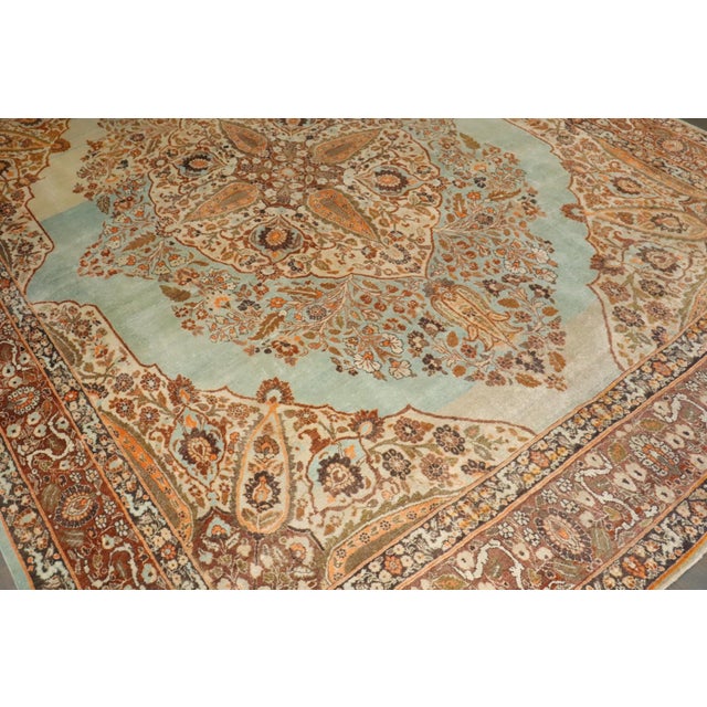 Stunning Turquoise Antique Persian Tabriz Rug - 8'10" x 11'8" For Sale - Image 16 of 16