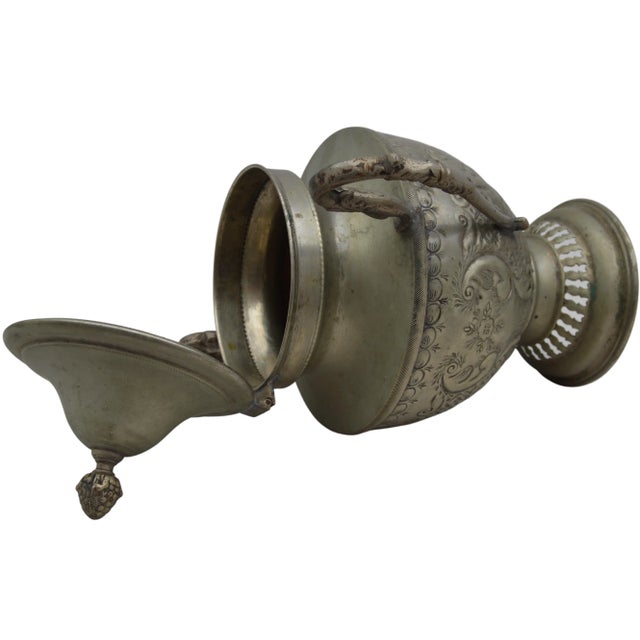 Antique Engraved Moroccan Rustic Silver Urn with Handles For Sale In New York - Image 6 of 8