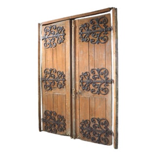 Pair of Double Sided 19th Century French Oak and Iron Cathedral Doors For Sale