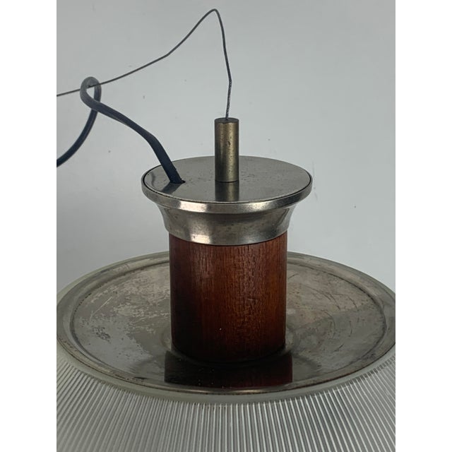 Metal Midcentury Modern Teak and Holophane Sphere Globe Pendant by Sergio Mazza, 1960s For Sale - Image 7 of 18