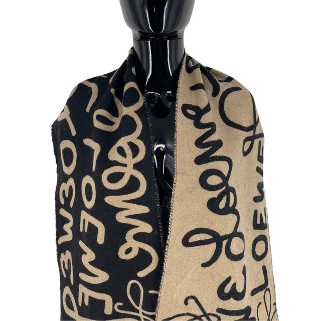 Loewe Beige & Black Printed Wool Cashmere Scarf