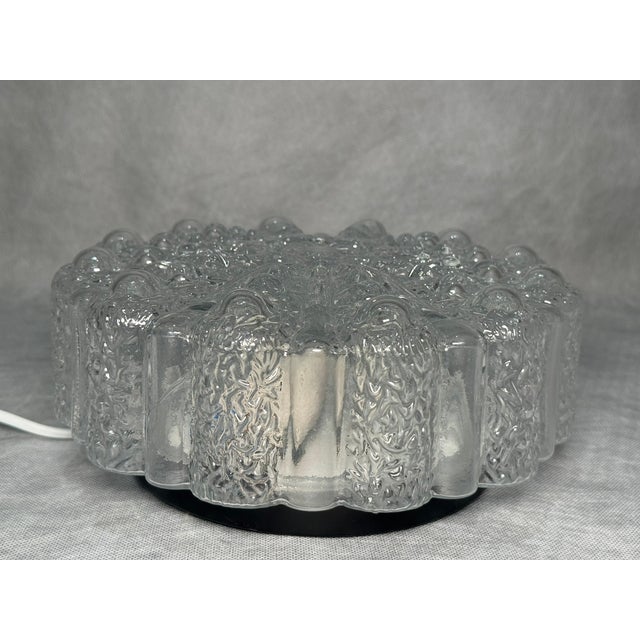 Mid-Century Modern Vintage Textured Glass Flush Mount Ceiling Light, 1970s For Sale - Image 3 of 9