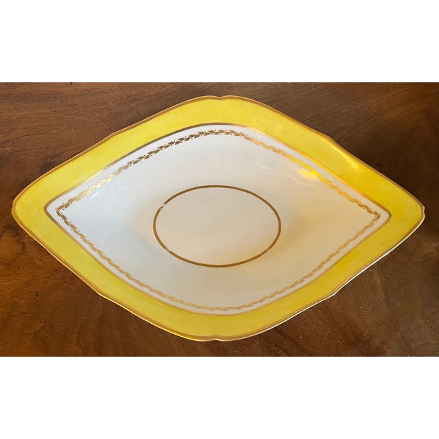 Ceramic Large Antique Early 19th Century English George III Derby Porcelain Navette Shape Dishes With Yellow Border Circa 1800 - A Pair For Sale - Image 7 of 13