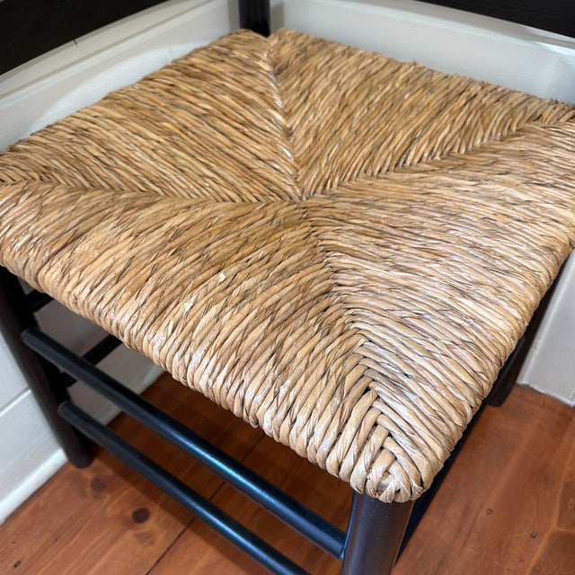 Mid-Century Modern Vintage Mid-Century Ebonized Ladder-Back Corner Chair With Woven Rush Seat For Sale - Image 3 of 8