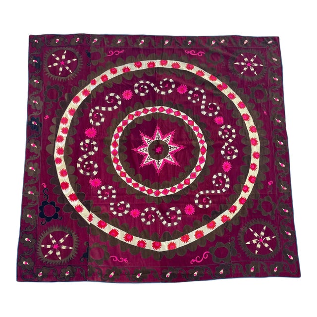 Stunning Hand Embroidered Suzani Bed Covering For Sale