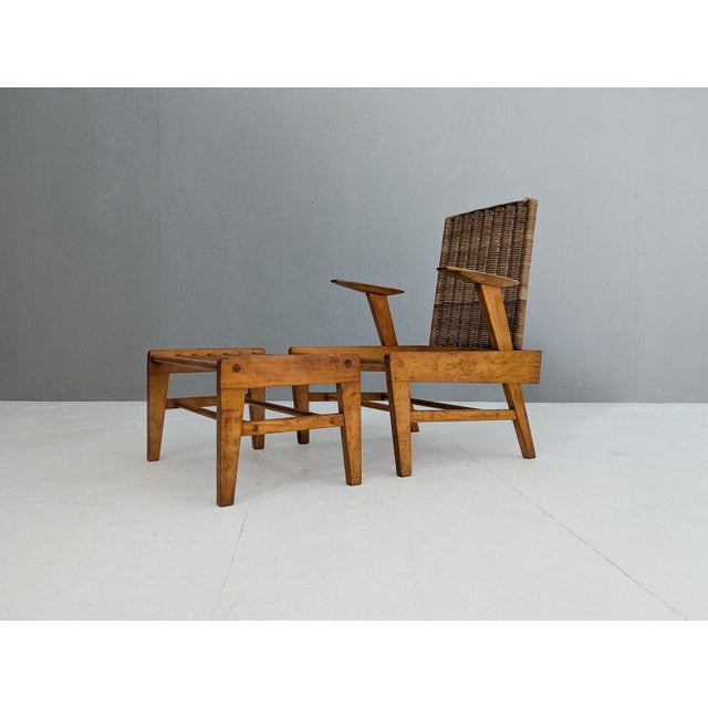 Set of Chair with Ottoman in Beech and Rattan from Úľuv, 1960s For Sale - Image 17 of 18