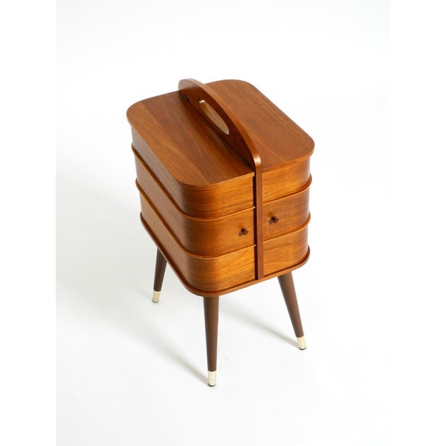 Maroon Mid-Century Modern Sewing Box with Teak Veneer and Many Compartments, 1950s For Sale - Image 8 of 18