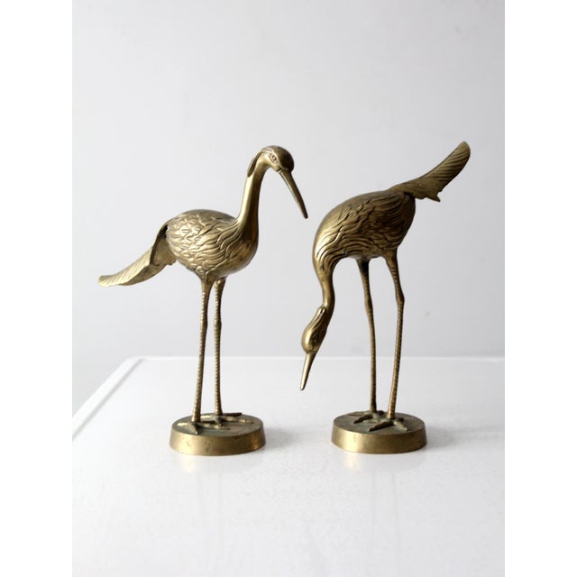 Mid Century Brass Cranes Figurines Pair For Sale - Image 10 of 12