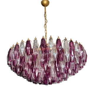 Amethyst and Clear Poliedri Murano Glass Chandelier, 1990s For Sale
