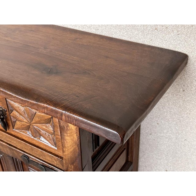 Wood 20th Century Spanish Carved Walnut Tuscan Credenza with Two Drawers, 1890s For Sale - Image 7 of 12