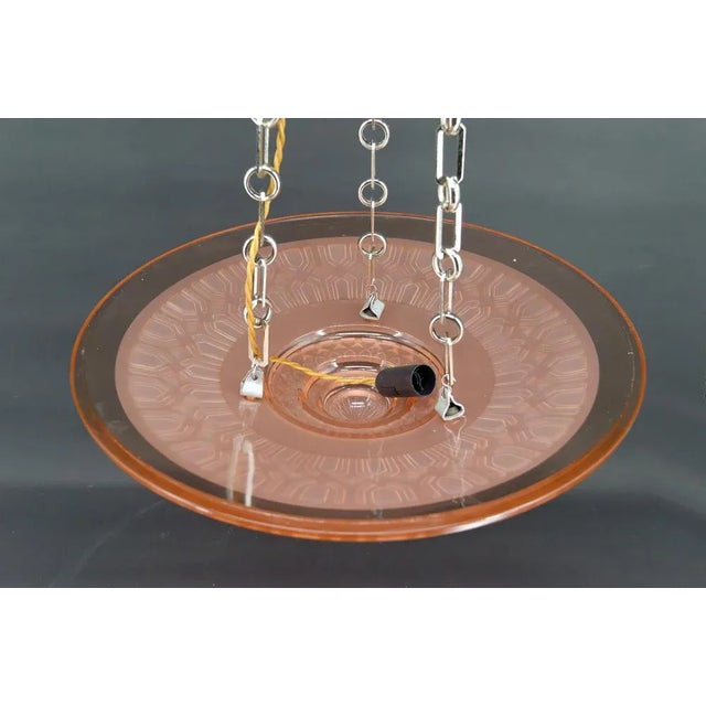 Metal Art Deco Hanging Light in Pink Glass and Chrome Bronze by Henry Petitot for Atelier Petitot, 1930 For Sale - Image 7 of 13