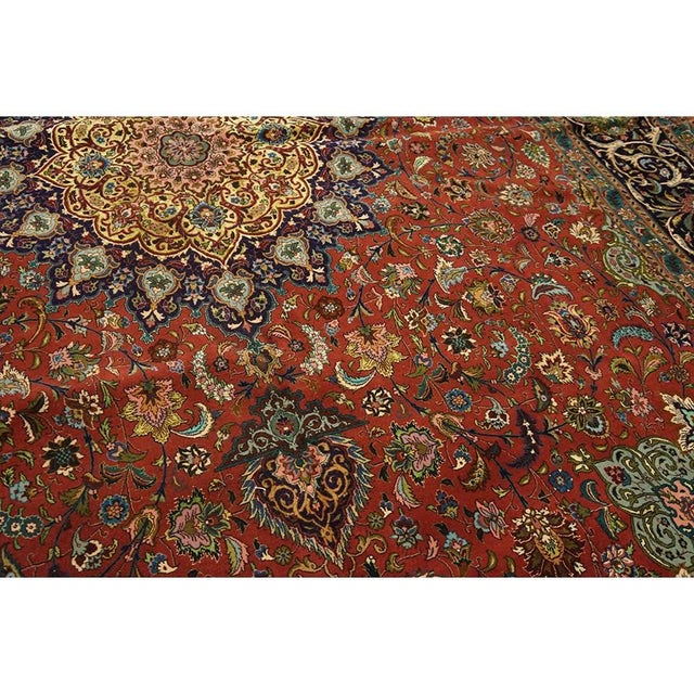 1940s Mid 20th Century Red Rust Ground Medallion Antique Tabriz Handknotted Wool Rug For Sale - Image 5 of 7