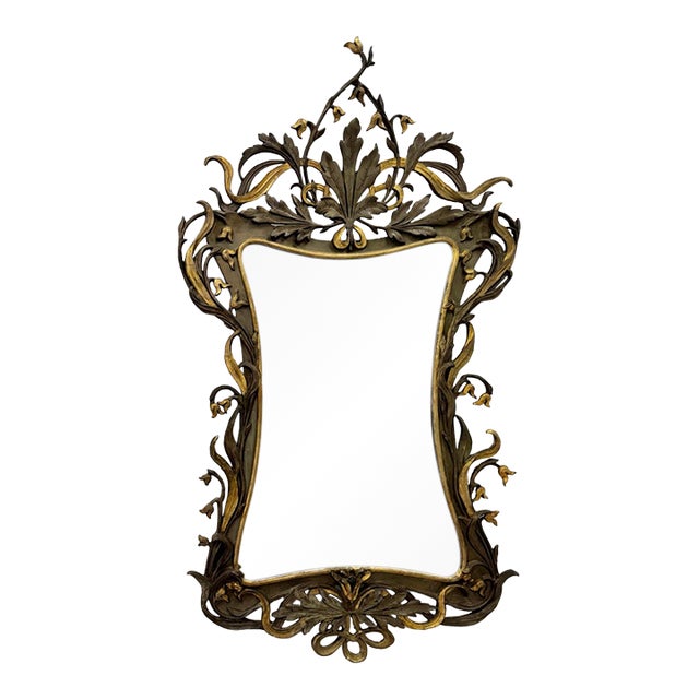 Swedish Art Nouveau Gilt Plaster Mirror With Floral Decoration, Circa 1890 For Sale