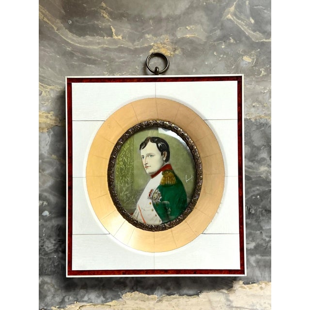 This exquisite vintage German miniature portrait captures a striking depiction of Napoleon Bonaparte, masterfully hand-...