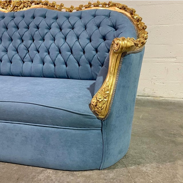 French Baroque Style Light Blue Velvet Tufted Sofa Chairish