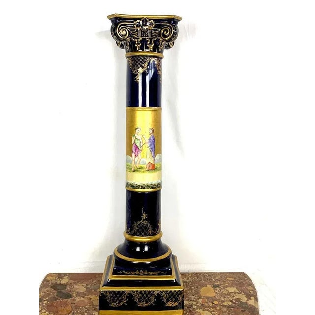 20th century french sèvres porcelain pedestal. H 31 in. X w 13.5 in. X d 13.5 in. H 78.74 cm x w 34.29 cm x d 34.29 cm