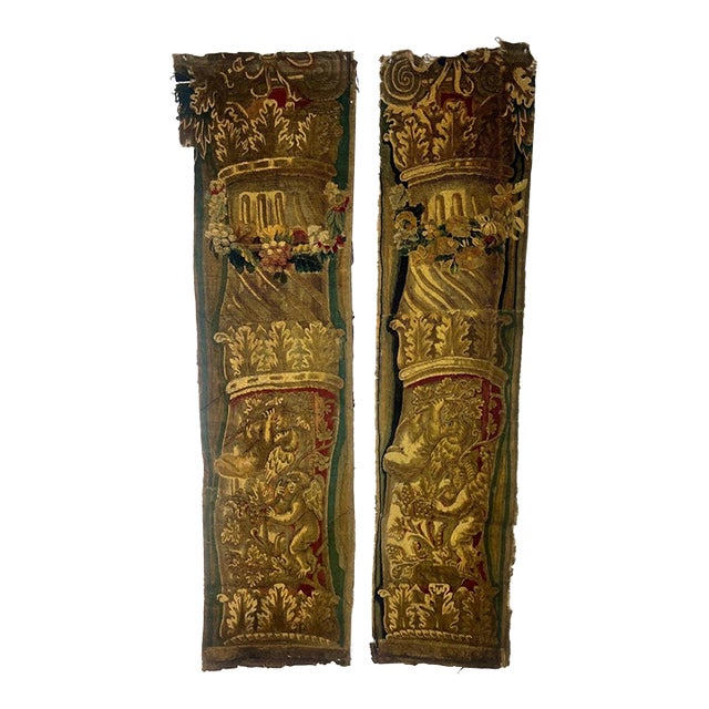 Pair of 18th C. French Tapestry Panels With Cherubs For Sale