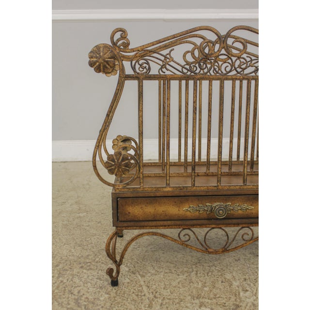 1990s Decorator Iron Magazine Rack W. Drawer For Sale - Image 5 of 13