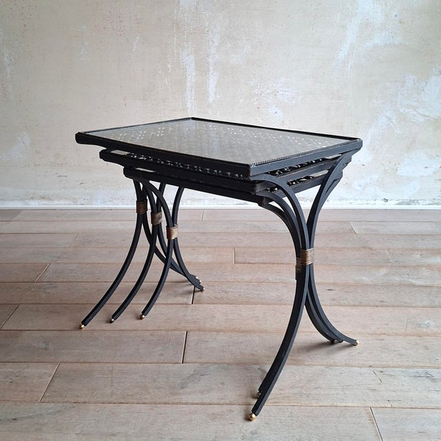 Black Wrought Iron Side Tables with Gilt Accents, 1950s, Set of 3 For Sale - Image 6 of 11