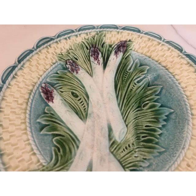Antique Majolica Asparagus Plate With Sauce Well by Salins For Sale - Image 9 of 11