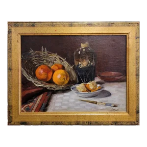 Osip Braz -1920s Still Life W/ Oranges & a Painted Bottle-Oil Painting