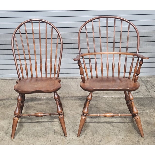 Brown Set of 6 Nichols & Stone (Stickley) Sack Back Arm & Bow Back Side Windsor Chairs For Sale - Image 8 of 14