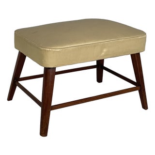 Italian Art Deco Pouf in Wood and Beige Satin, 1940s For Sale