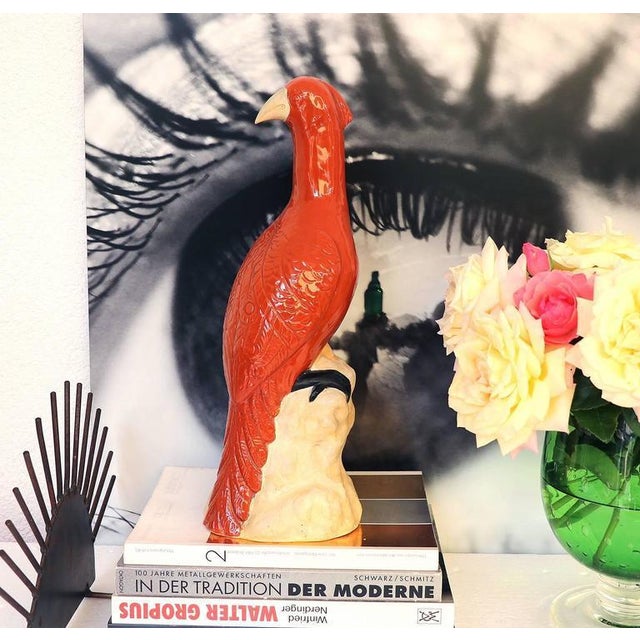 Large vintage Majolica pottery figurine of a pheasant's bird made in Italy.